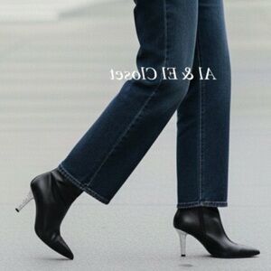 Michael Kors Halle Black Leather Bootie 7M | Crystal Stiletto Heel | New in Box